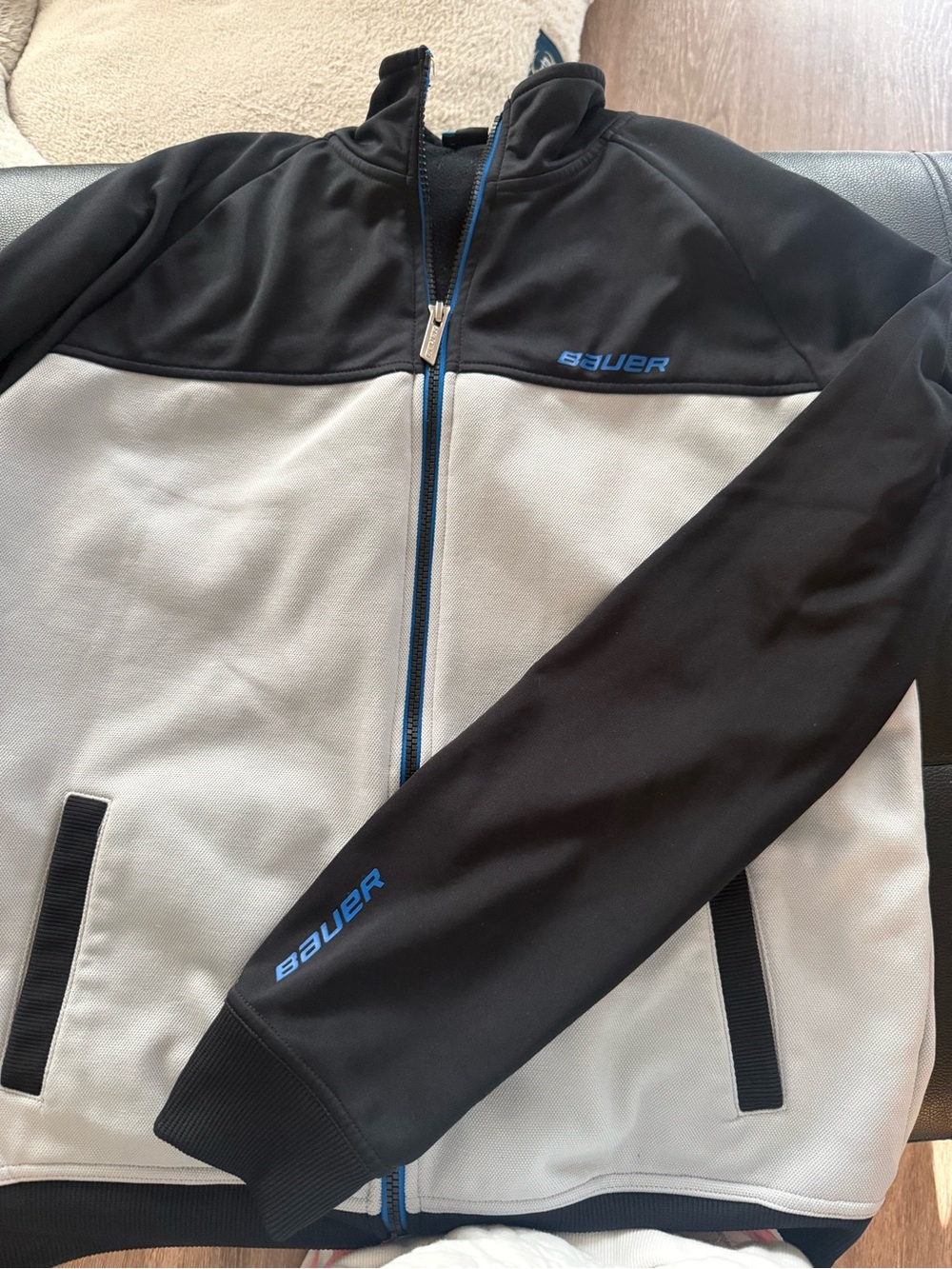 Bauer Black and Light Gray Lightweight Full-Zip Jacket with Blue Accents